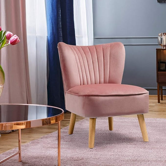 Giantex Velvet Accent Chair, Upholstered Modern Sofa Chair w/Wood Legs, Thickly Padded, Small Armless Wingback Club Chairs for Living Room Bedroom Furniture