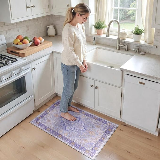RELEANY Area Rugs 2'x3' Kitchen Rugs Entry Rug Small Rugs for Entryway Kitchen Bathroom Door Mat Indoor Entrance,Washable Non Slip, Light Purple Brown