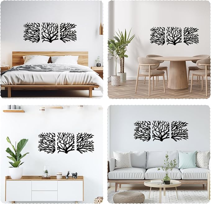 Tree of Life Wall Art Wooden Tree Life Wall Decor with Three Birds 12 Inch Round Family Tree Life Wall Hanging Plaque for Bedroom Living Room Kitchen Office Farmhouse Decor Indoor Outdoor (Tree of Life Wall Art - Black)