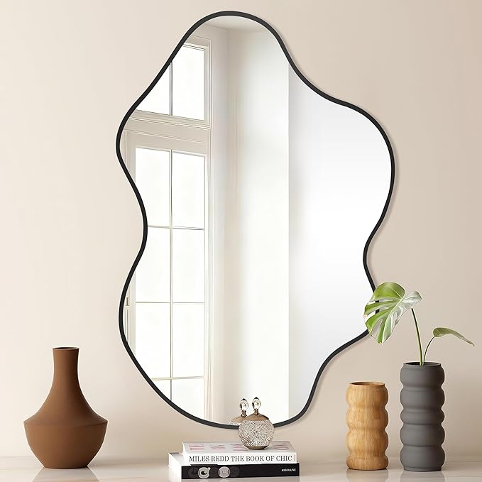 Black Clouds Irregular Wall Mirrors 24''x36'', Clouds Decorative Modern Mirror for Bedroom Bathroom Living Room or Entryway