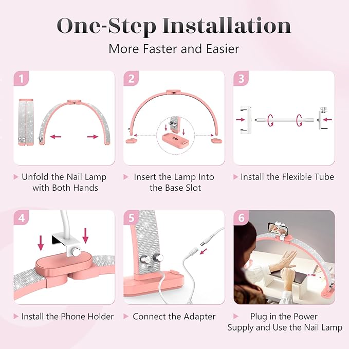 LIONVISON Half Moon Light for Nail Tech: 31 inch Lash LED Lamp with Phone Holder - 48W Foldable Arch Lights for Eyelash Tech - Manicure Handicraft Lighting for Spa,Salon