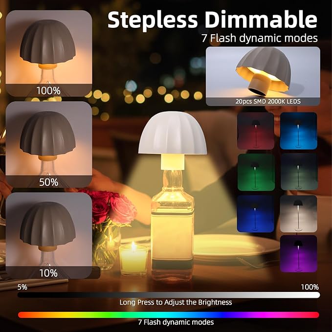 Modern 2-in-1 Table Lamp & Bottle Lamp, Pleated Metal Shade Touch Control Lamp | Adjustable Height, Warm Light & RGB, Stepless Dimming, Anti-Tip Design,Umbrella,Beige