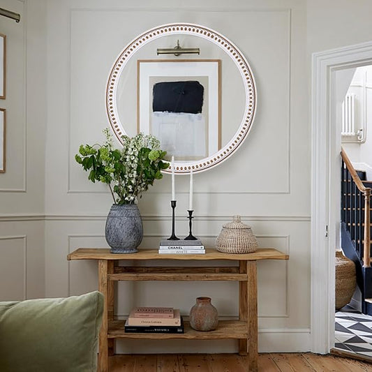 HOITUZYUS 24 Inch Rustic Round Wall Mirror, Farmhouse Wooden Circle Bathroom Vanity Mirror for Entryway, Living Room, Bedroom & Hallway Home Decor