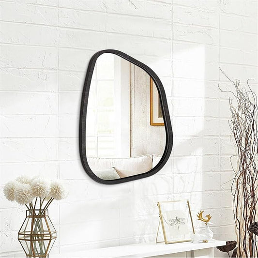 Asymmetrical Small Wall Mirror Irregular Wood Frame Modern Unique Accent Wall Mirror Decorative Vanity Bathroom Living Room Bedroom Entryway Hallway Artistic Wavy Mirror Small 16"x12"