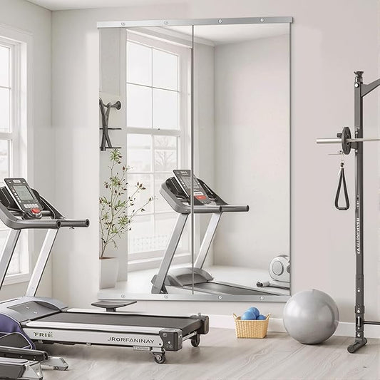 TRAHOME Home Gym Mirror for Wall, 70"x24"x2PCS Full Length Gym Mirror Frameless Wall-Mounted for Garage, Home Gym, Living Room, Bedroom(Silver)