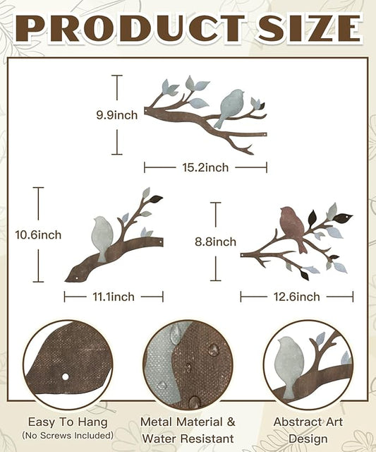 Putuo Decor Birds Branch Metal Wall Art Set Rustic Botanical Wall Decor Songbirds Leaves Neutral Nature Artwork for Living Room, Bedroom, Hallway, Entryway