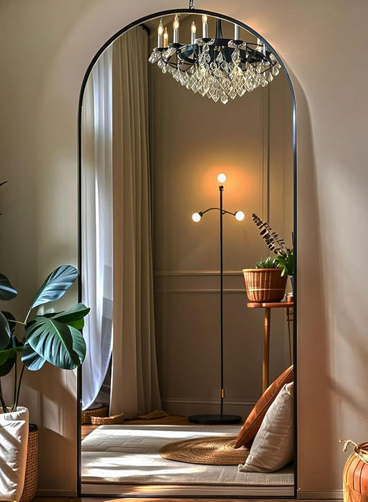 KOMCOTE 71x28 Inch Arched Floor Mirror - Full Length Black Standing Mirror for Bedroom, Living Room, Dressing - Tall Leaner Mirror with Arch Design, Wall or Free-Standing Decor