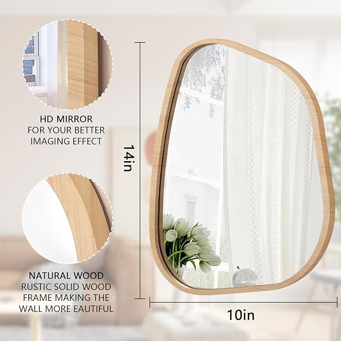 Asymmetrical Irregular Mirror Wall Mounted, Unique Vanity Mirror, Shaped Dressing Boho Mirror Decorative for Living Room, Bathroom, Bedroom, Entryway Wall Decor 14'' x 10''