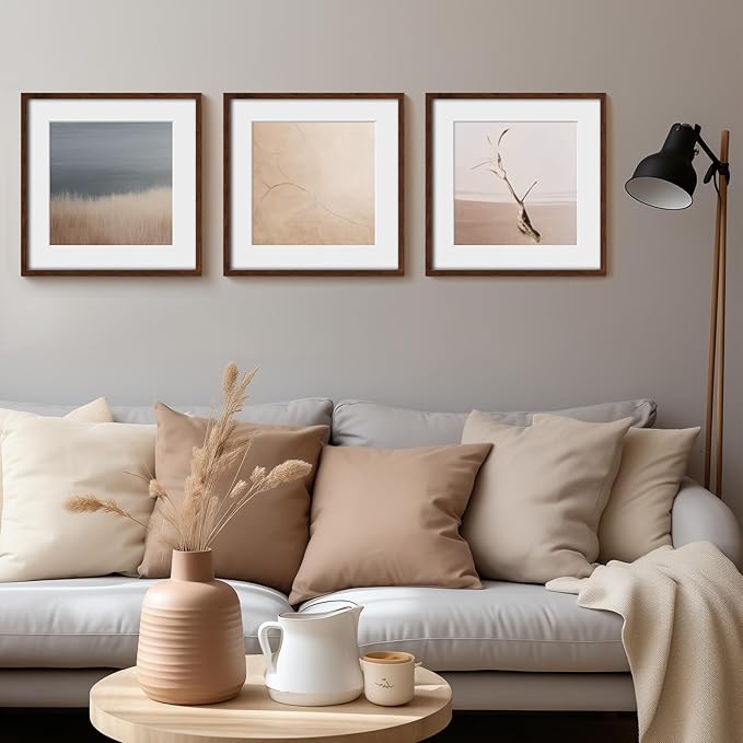 Yaetm 20x20 Picture Frame Brown Set of 3, Wood Grain Square Frames Display 16x16 with Mat or 20 x 20 without Mat, Gallery Wall 20x20 Frame for Wall Mounting (3 Pack, Brown)