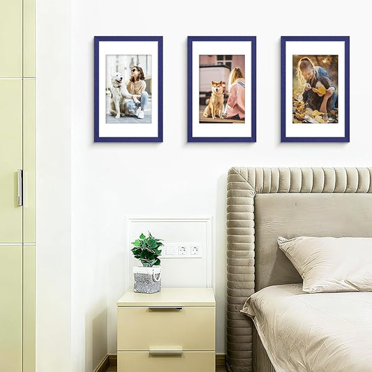 Picrit 11x17 Picture Frame Set of 12, Display 8x12 with Mat or 11x17 without Mat, Photo Frames for Wall Mounting Display, Navy Blue