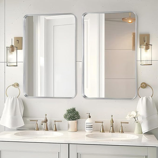 Fabuday Bathroom Mirrors for Over Sink 2 Pack - 36x24 Inch Rectangle Silver Mirrors for Bathroom Sink, Large Vanity Mirror Metal Frame Bath Wall Mirror Rectangular for Home, Bedroom, Restroom