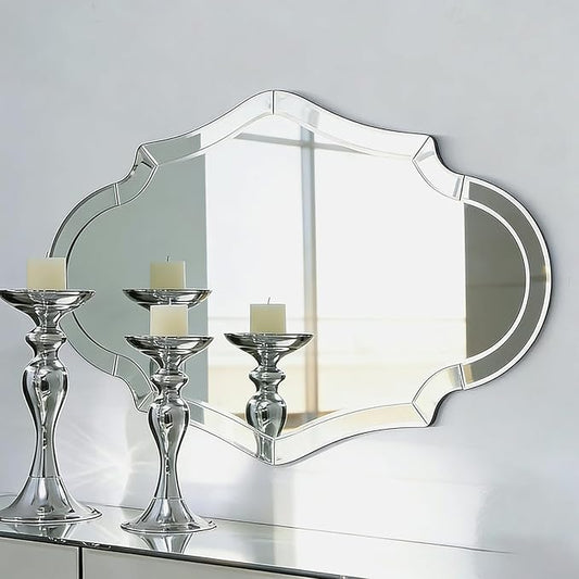 32" x 47" Large Wall Mirror for Living Room Decor, Elegant Decorative Mirrors with Beveled Glass Mirrored Frame, Horizontal or Vertical Hanging Mirror for Bathroom, Dining Room, Entryway