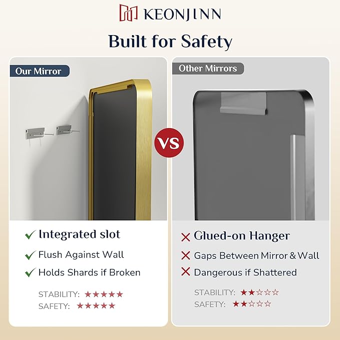 Keonjinn Gold Bathroom Mirror for Over Sink, 30" x 30" Brushed Brass Mirror, Large Rounded Rectangle Gold Vanity Mirror with Metal Frame, HD Tempered Glass Square Wall Mirror(Horizontal/Vertical)