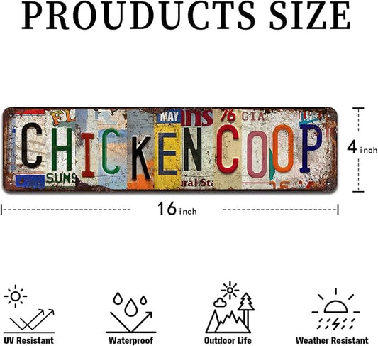 Chicken Coop Vintage Metal Tin Sign - Rustic Farmhouse Wall Art for Barn, Garden, Kitchen, Farm Décor - 4x16 Inch