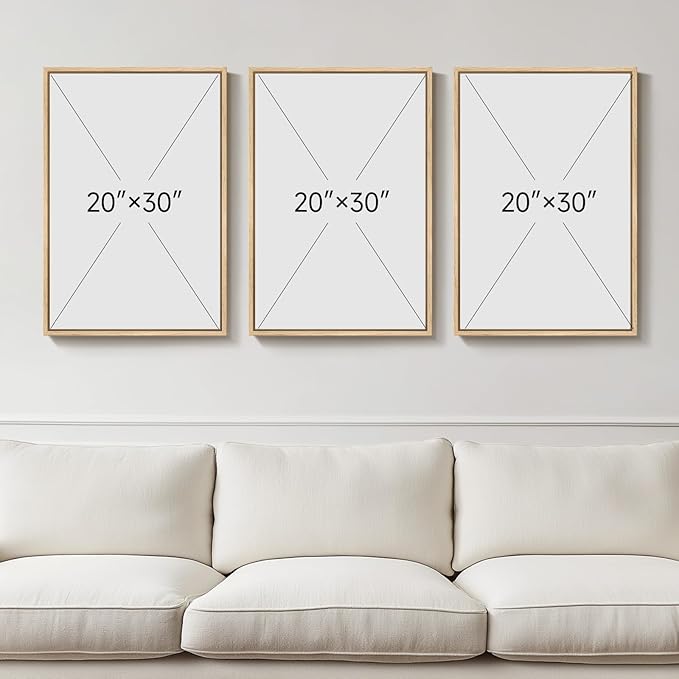 Framed Large Matisse Canvas Wall Art Set of 3, Vintage Colorful Abstract Floral Artwork Prints, Neutral Beige Matisse Botanical Wall Decor for Living Room, Bedroom, Hallway and Office, Total Size 30x60
