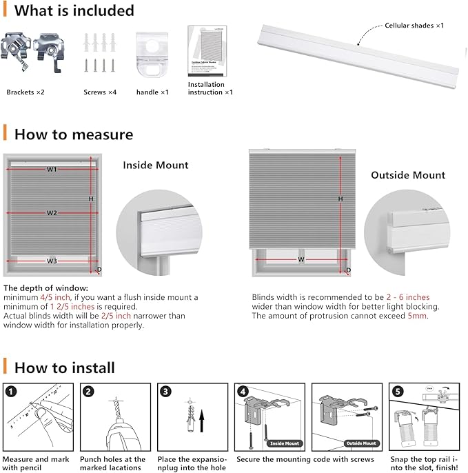 LazBlinds Cordless Cellular Shades, Blackout Privacy Honeycomb Shades for Home, Thermal Insulation Noise Reduction Blinds for Windows, 33'' W x 48'' H, Black
