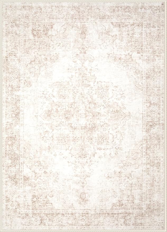 Area Rug 3x5 Vintage Rug: Washable Indoor Medallion Rug Low Pile Distressed Floor Carpet Retro Accent Doormat for Bedroom Bathroom Hallway Kitchen Home Office(Retro Beige, 3'x5')