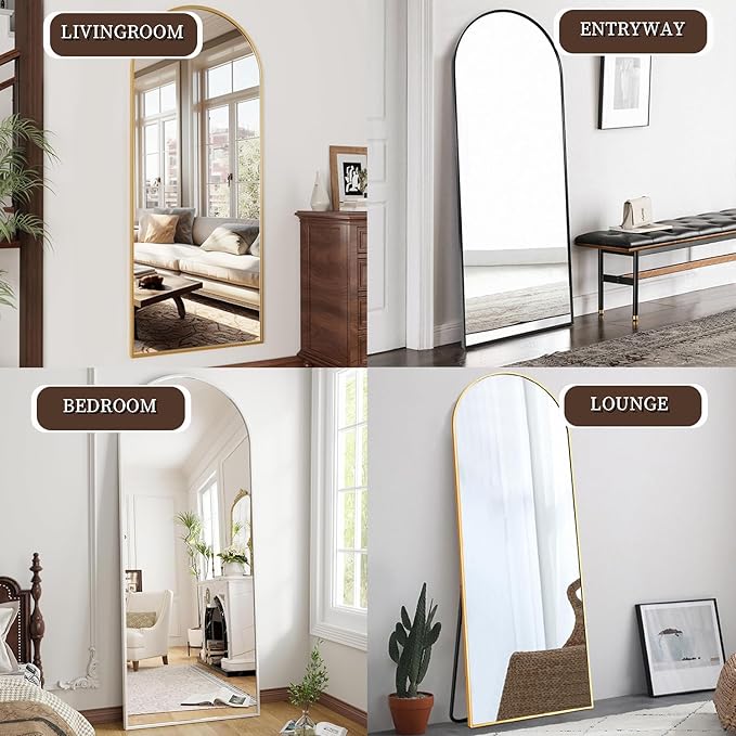 OGCAU Full Length Mirror, 64"x21" Arched Full Body Mirror, Hanging, Leaning or Standing, Wall Mounted for Bedroom Living Room, Gold