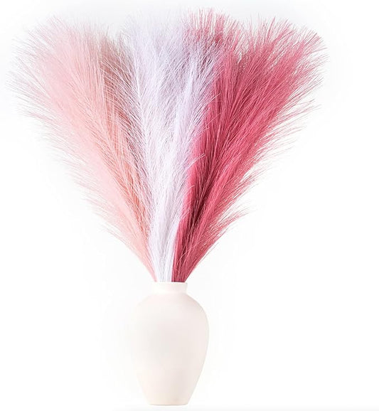 Faux Pampas Grass Decor, 18"/45cm Artificial Pampas Grass Fluffy 6 Stem pompous Grass Flower Arrangement for Boho Home Wedding Decoration (Blush,Cream,Pink)