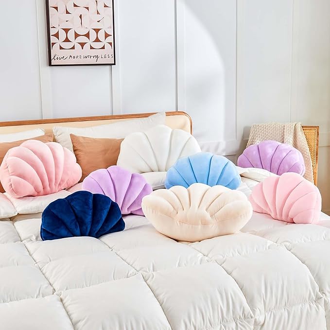 Uvvyui White Shell Pillow, Seashell Decorative Throw Pillow Beach Pillow, Soft Velvet Shell Shaped Pillow Room Decor, 18" Seashell Throw Pillow Ocean Pillow Stylish Cushion