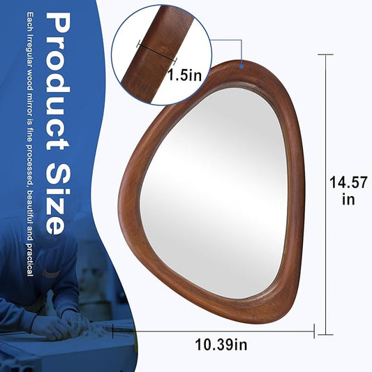 MAGFLERUM Asymmetrical Mirror Set of 2, 15 * 10 inch Irregular Wall Mirror, Small Wood Mirror, Hanging Vertically and Horizontally. Mirrors for Wall Decor (Black Walnut)