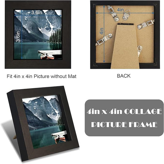 Hongkee 4x4 Black Picture Frames set of 3, Made of Wooden and Real Glass Small Square frame - Display on Table Desk Top or Wall Hanging