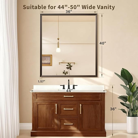 Retro Copper Effect Framed Wall Mirror, 36x40 Rectangle Mirror, Anti-desilvering Tempered Glass, Sustainable& Sturdy Frame, Farmhouse Mirror, Anti-Rust, 3min Fast Setup for Bathroom Living Room