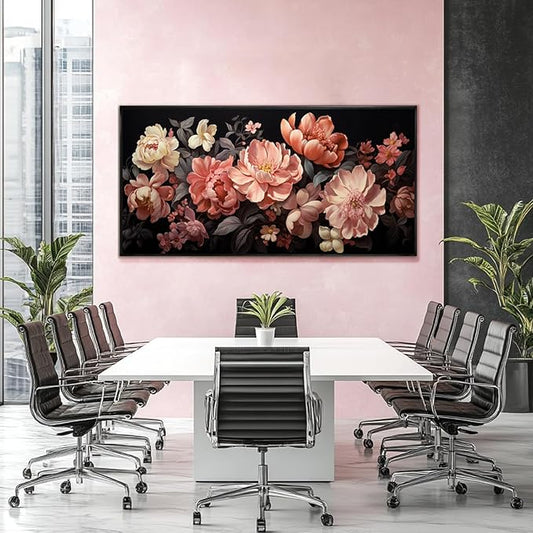Flower Wall Decor Pink and White Botanical Painting Home Decor Aesthetic Framed Artwork for Living Room Bedroom Office Room Decor 24"x 48"