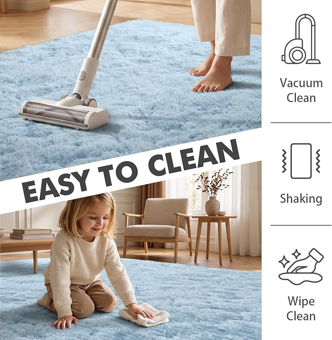 8x10 Ft Extra Large Shag Rugs for Living Room, Ultra Soft Fluffy Furry Area Rugs for Bedroom Indoor Floor, Aesthetic Carpet for Kids Home Decor (Light Blue)