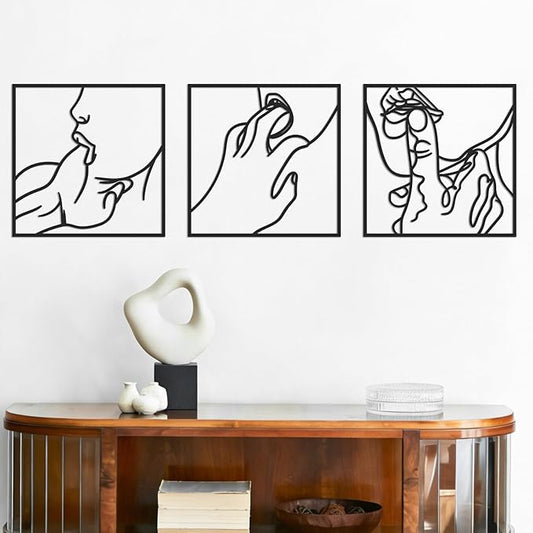 Wenqik 3 Pcs Metal Minimalist Line Wall Art Decor Metal Hand and Lip Line Wall Decor Minimalist Abstract Woman Decors for Bedroom Bathroom Living Room