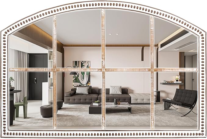 HOITUZYUS Farmhouse Windowpane Wall Mirror 28x42 Inch, Large Rustic Distressed Wooden Mirror Decorative for Living Room, Bedroom, Entryway, Hallway