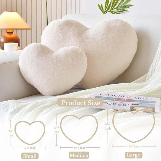 XVTRU Beige Heart Pillows, Cute Heart Decorative Pillow, Heart Shaped Throw Pillows for Bed, Faux Rabbit Fur Plush Hoom Decor Pillow Cushion for Chair Sofa Living Room (Mini 12.9" x 9.8")