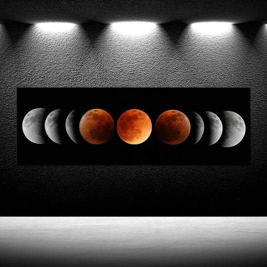 iKNOW FOTO Large Eclipse of the Moon Wall Decor Black and White Canvas Print Artworks Lunar Moon Wall Art Abstract Prints Poster for Office Dorm Living Room Bedroom Home Decoration 16x48 Inches