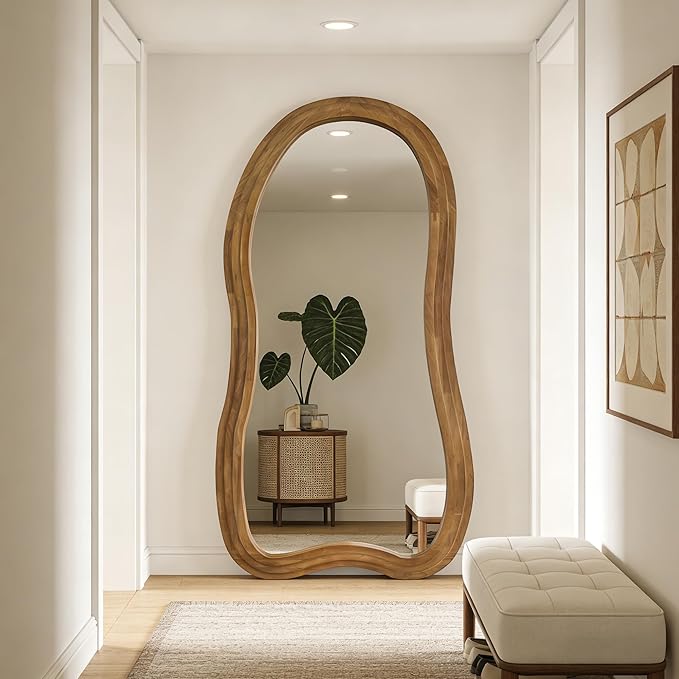 Irregular Full Length Mirror, 71"x33.5" Premium Oversized Organic Floor Mirrors with Triple Layer Solid Wood Frame, Asymmetrical Full Body Mirror for Living Room Entryway, Leaning/Hanging