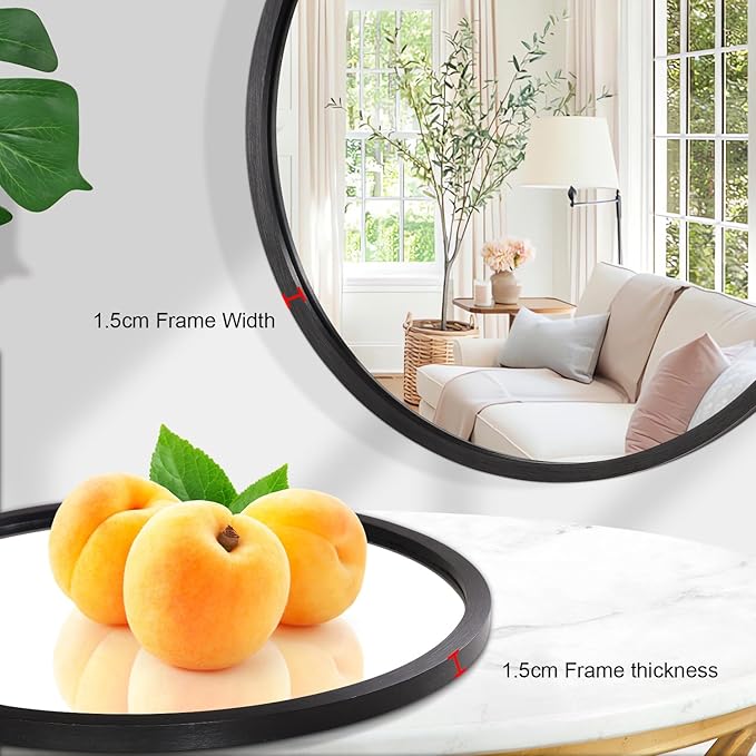 AOAOPQ Black Round Mirror for Wall Small Round for Bathroom Entryway Living Room Hallway Matte Frame Mirrors Anti Rust Hangs Tempered Glass for Bedroom Entry Dining Room
