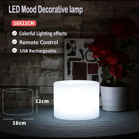 Cylinder Shape Color LED Mood Lamp, Rechargeable Dimmable Night Light with Remote Control 16 Dimmable Colors 4 Effects for Kids and Adults,Ambient Decorative Party Lighting (16 * 12cm)