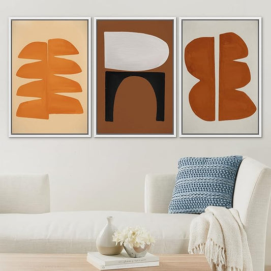 SIGNLEADER Framed Canvas Print Wall Art Set Retro Geometric Mid-Century Polygons Abstract Shapes Illustrations Minimal Decorative Bohemian Nordic for Living Room, Bedroom, Office - 16"x24"x3 WHITE