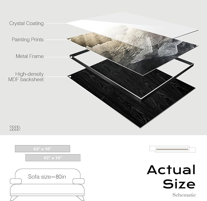 Large Framed Long Narrow Vertical Abstract Wall Art Set of 2, Premium Crystal Porcelain Canvas Prints, Dark Gray White Modern Design - Perfect for Entryway, Hallway, Living Room, Bedroom - 63x10 inch