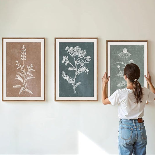 SIGNINART Neutral Botanical Framed Canvas Wall Art Set, Vintage Floral Wall Decor, Boho Minimalist Plant Wall Painting, Art Print for Farmhouse Living Room, Bedroom, Office, Bathroom 16"x24"x3