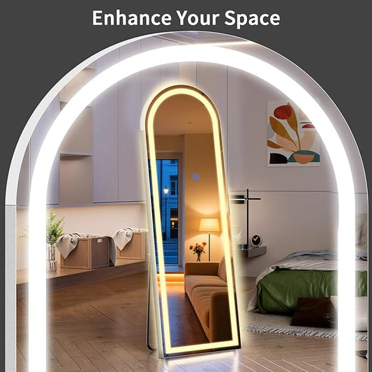Arch Full Length Standing Mirror with LED Lights, 56"x20" Lighted Mirror with Dimming & 3 Color Lighting, Tall Mirror Full Body for Bedroom, Dressing Room