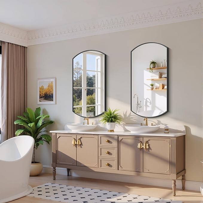 COFENY Bathroom Mirror, 20x40 Inch Black Oval Wall Mounted Mirror with Thin Metal Frame, Modern Bathroom Vanity Mirrors for Over Sink, Entryway, Living Room, Bedroom