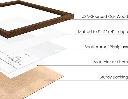 HAUS AND HUES Walnut Oak Wood 8x8 Picture Frames - Set of 9, Square Frames with Mat, Modern Frames for Photos and Artwork (8x8 in, Walnut, Set of 9)