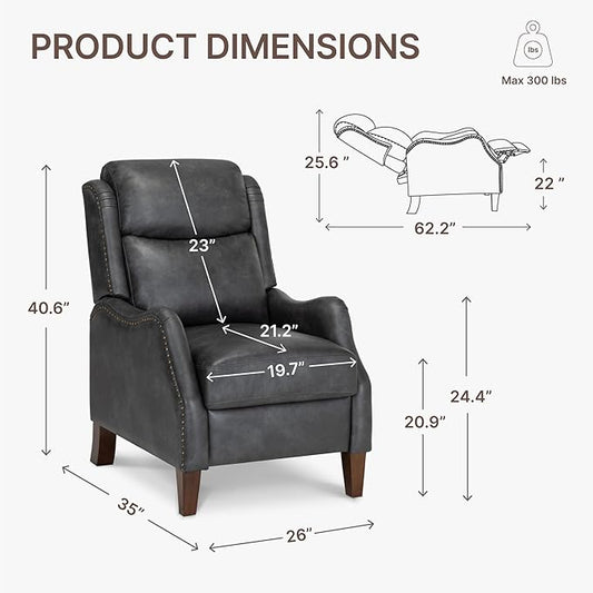 KISLOT Leather Pushback Recliner Faux Armchair with Rivet Decoration Single Sofa Accent Chair for Living Room Bedroom