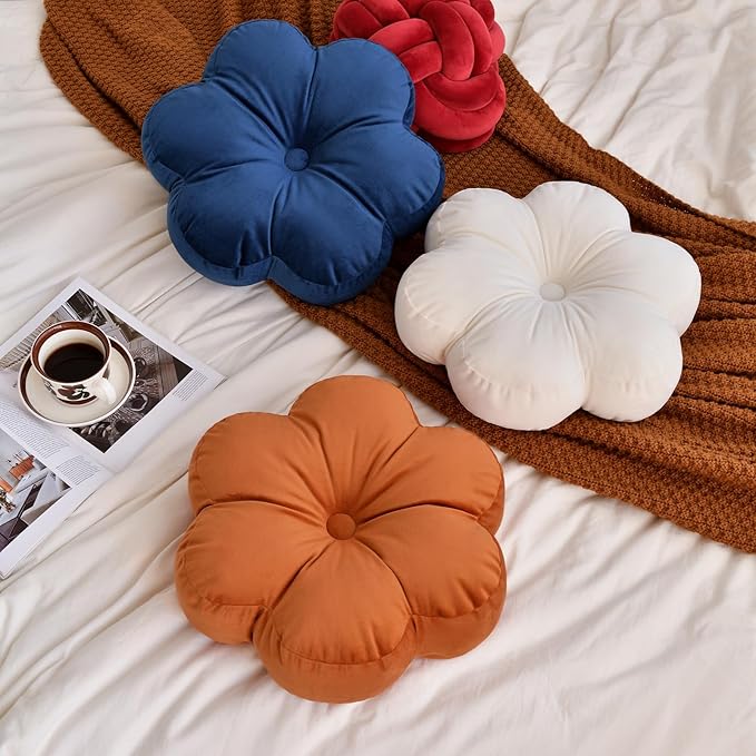 Xuyier Flower Pillow, Flower Shaped Pillow with Velvet for Couch Bed Chair Sofa, Home Decor Floor Seating Cushion Cute Throw Pillows for Living Room Bedroom (15 Inches, Light Gray)