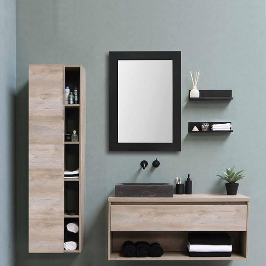 Syndra Rectangular Mirror with Frame Rustic 20x28‘’ Wall Mounted Rustic Vanity Mirror with Large Wood Frame Farmhouse Bathroom Mirror, for Bedroom, Living Room, Entryway Wall Decor(Black)