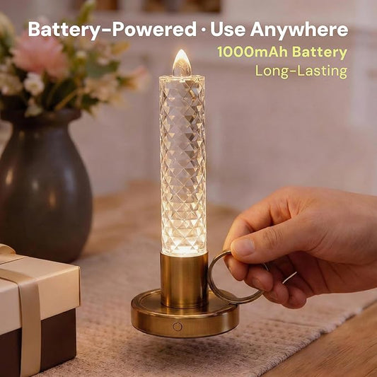 L LOHAS LED Flameless Candles, 3 Level Brightness Adjustable, Rechargeable Battery Candles, 3000K Soft White, Crystal Gold Metal Candles for Easter Valentines Aniversary Wedding, 3.54"x2.95"x7.75"