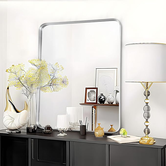 Fabuday Silver Bathroom Mirror - 30x36 Inch Over Sink Wall Mirrors for Bathroom, Rectangle Vanity Mirror for Bedroom, Living Room, Entryway, Horizontal or Vertical Hanging