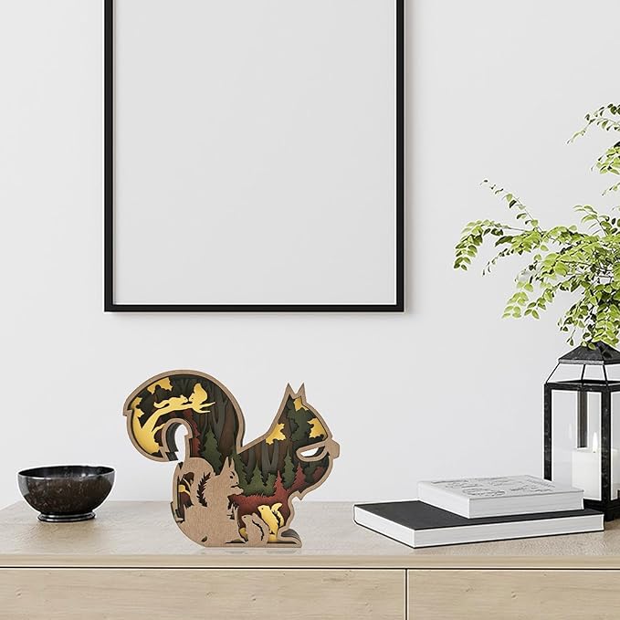 Laozai Wooden Forest Animals Squirrel Cabin Rustic Decor Wall Decorations Mountain Decor for Bedroom Living Room Table Decorative
