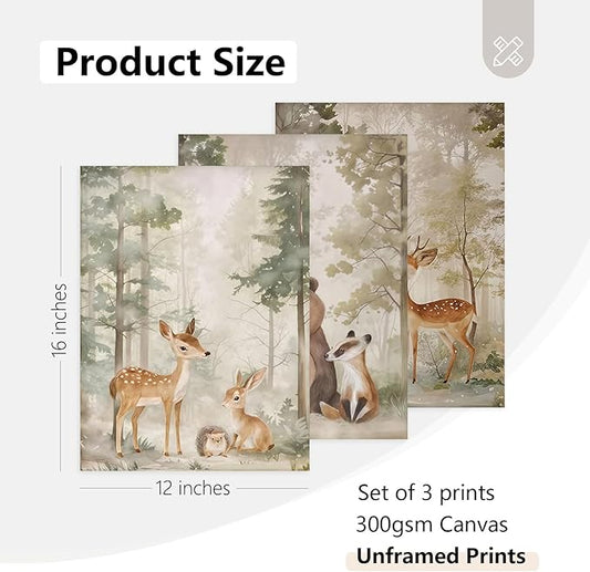 Tocliky Woodland Nursery Wall Art Decor Animal Forest Canvas Prints Baby Boy Room Wall Decor Bear Nursery Nature Pictures Deer Prints Artwork for Boy Girl Kids Bedroom 12x16 Inch Unframed Set of 3