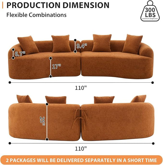 KEIKI Curved Chenille Modular Sectional Couches with Pillows, 4 Seater Oversized Upholstered Luxury Plush Cloud Sofa for Living Room Apartment, Full Compression Sponge,